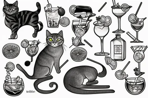 Grey tabby cat with a cocktail tattoo idea