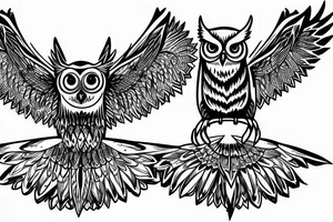 Back Tattoo Size, Owl stretching its wings, standing on top of an illuminati pyramid with the eye tattoo idea