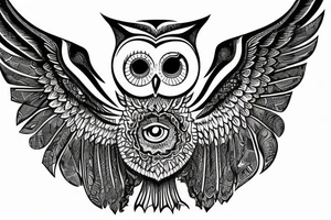 Back Tattoo Size, Owl stretching its wings, standing on top of an illuminati pyramid with the eye tattoo idea