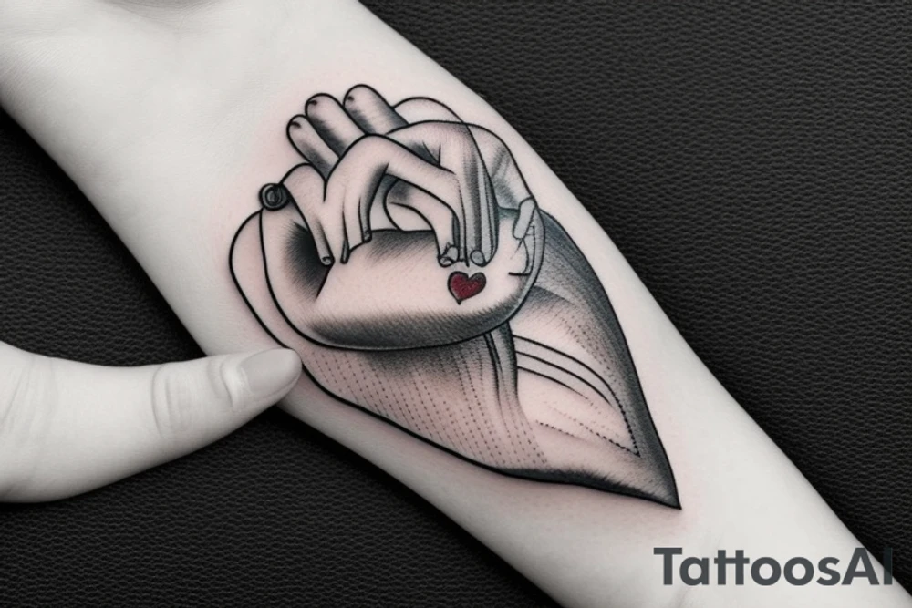 A woman's hand holding a human heart tattoo idea