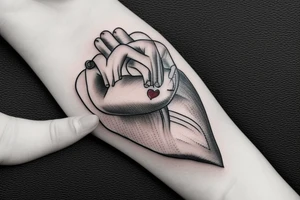 A woman's hand holding a human heart tattoo idea