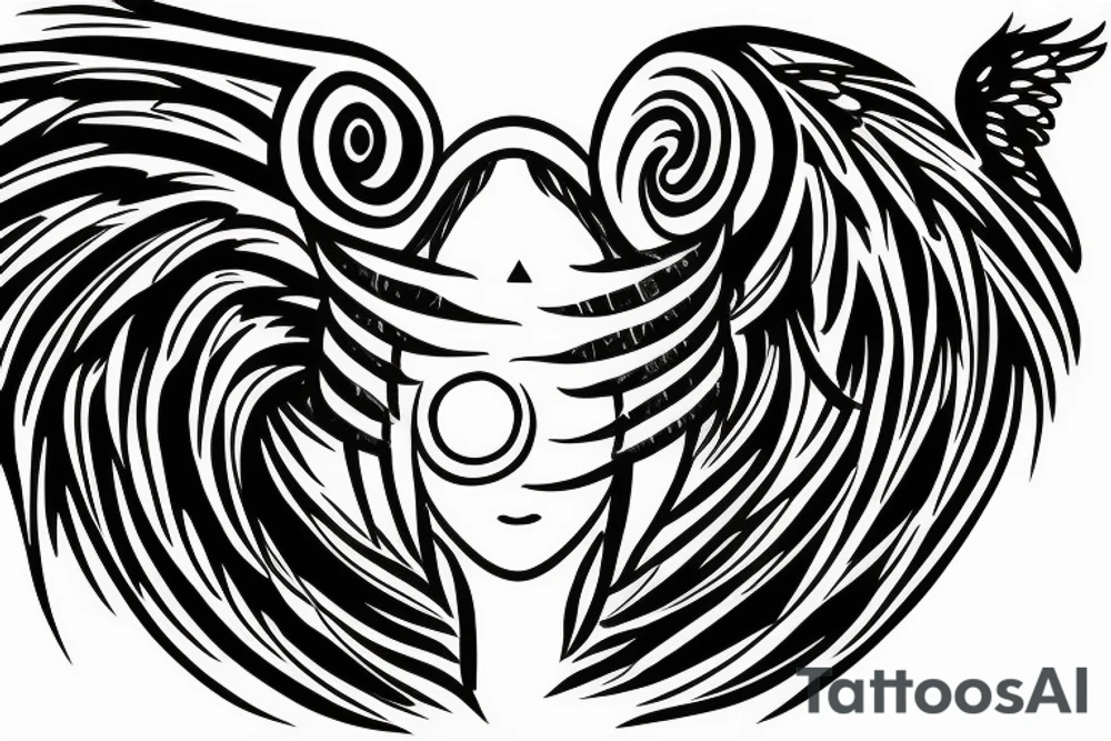 falling angel with an eye looking at it tattoo idea