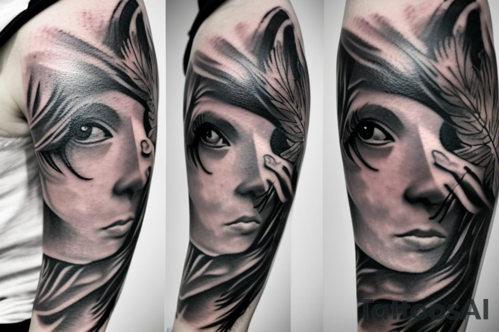 falling angel with an eye looking at it tattoo idea