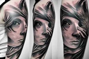 falling angel with an eye looking at it tattoo idea