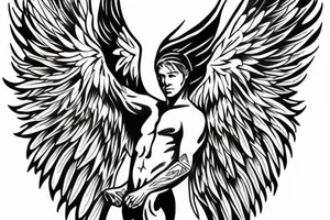 man with angel wings spread wide tattoo idea