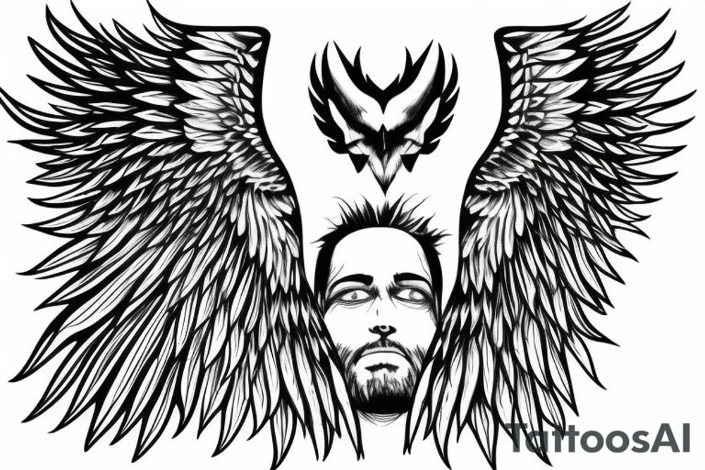 man with angel wings spread wide tattoo idea