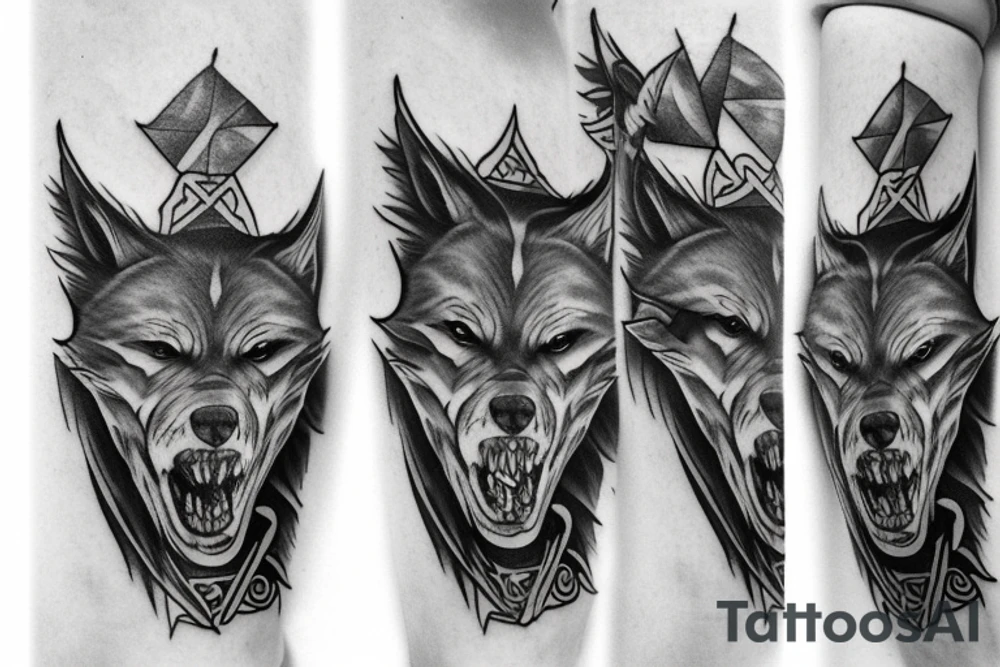 good tyr whit two wolfs tattoo idea