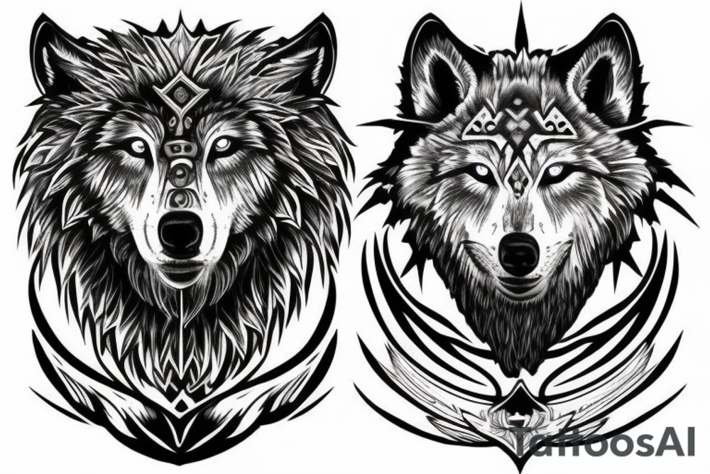 god tyr whit two wolfs tattoo idea