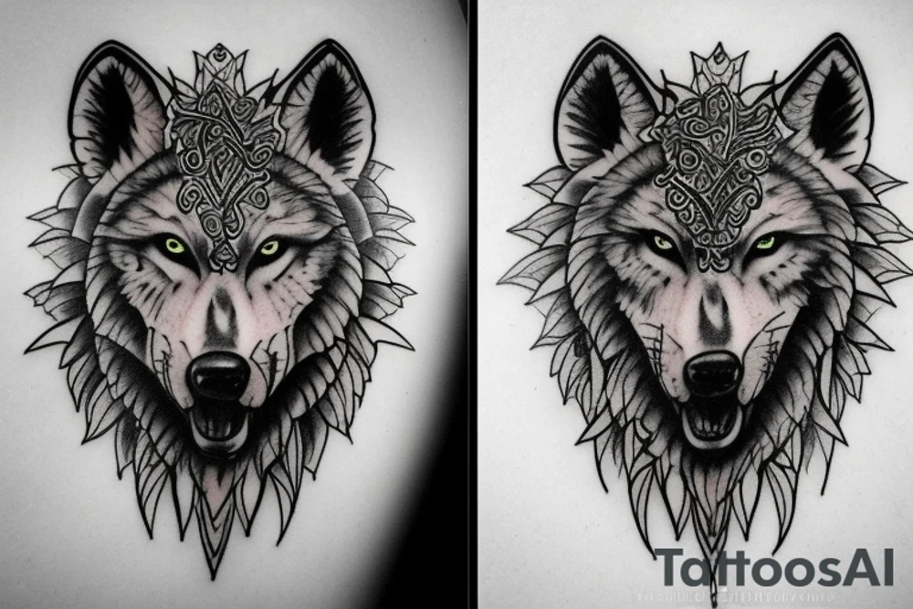 god tyr whit two wolfs tattoo idea