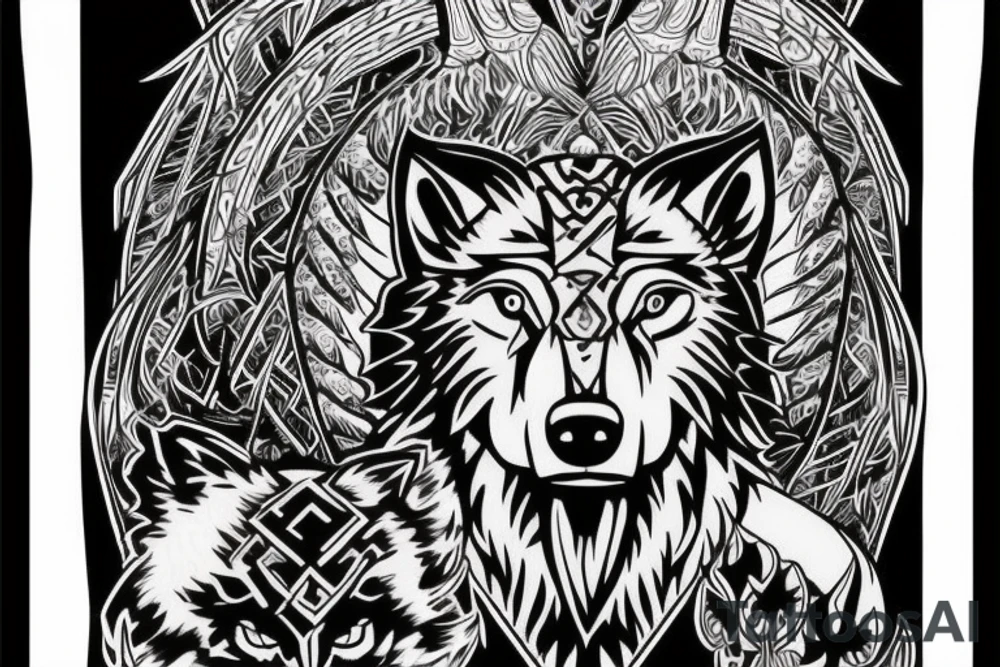 god tyr whit two wolfs tattoo idea