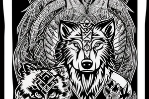 god tyr whit two wolfs tattoo idea
