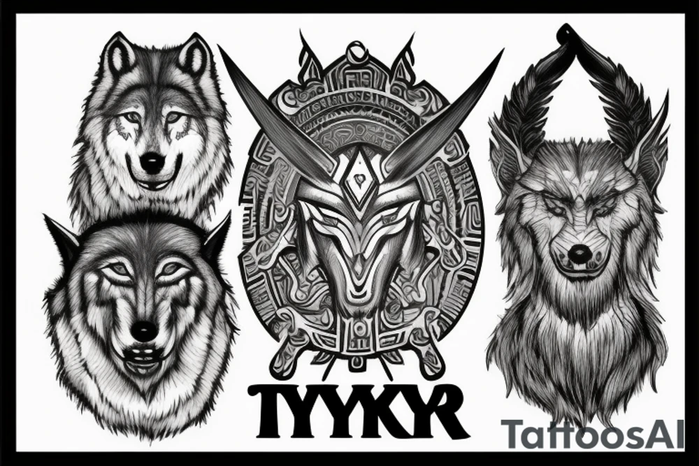 god tyr and two wolfs tattoo idea