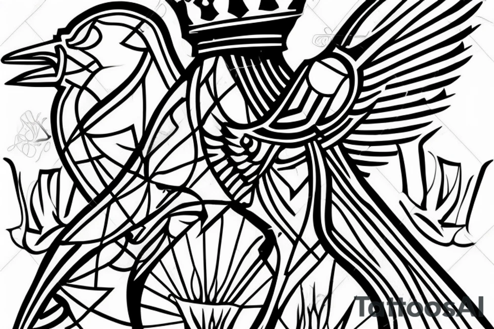 a king chess piece with a sparrow at the top tattoo idea