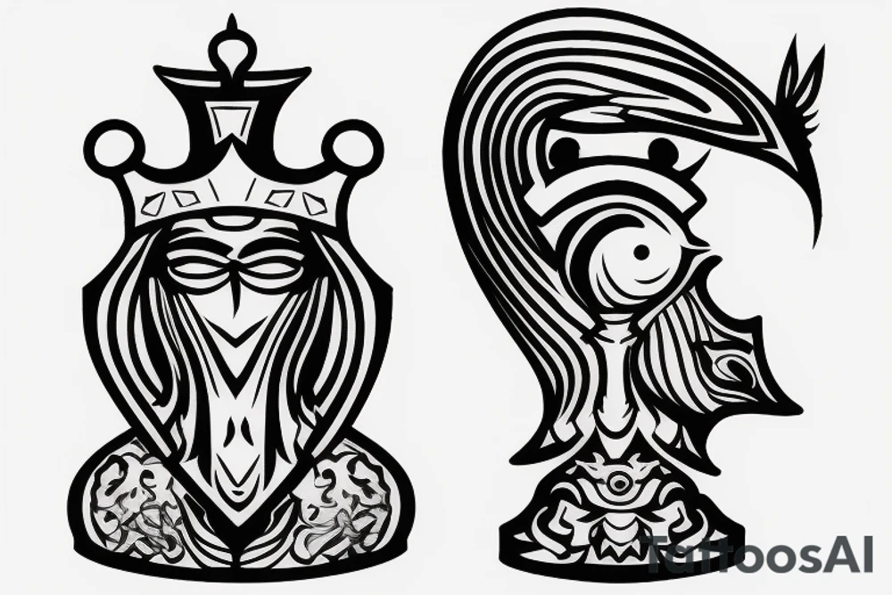 king chess piece with a bird sitting on its head tattoo idea