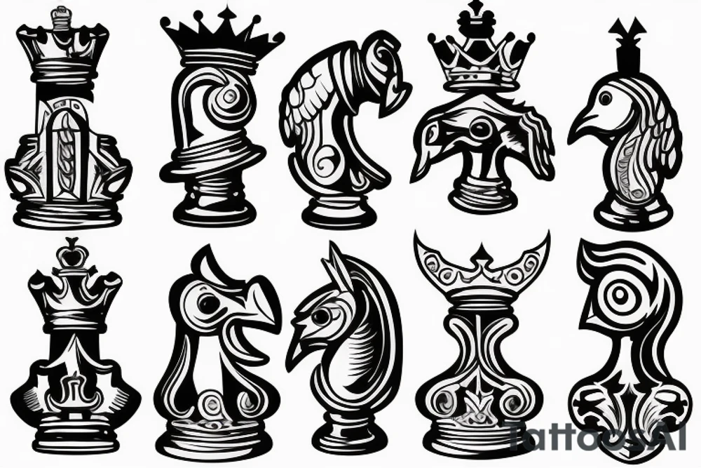 king chess piece with a bird sitting on its head tattoo idea