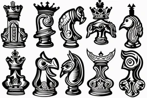 king chess piece with a bird sitting on its head tattoo idea