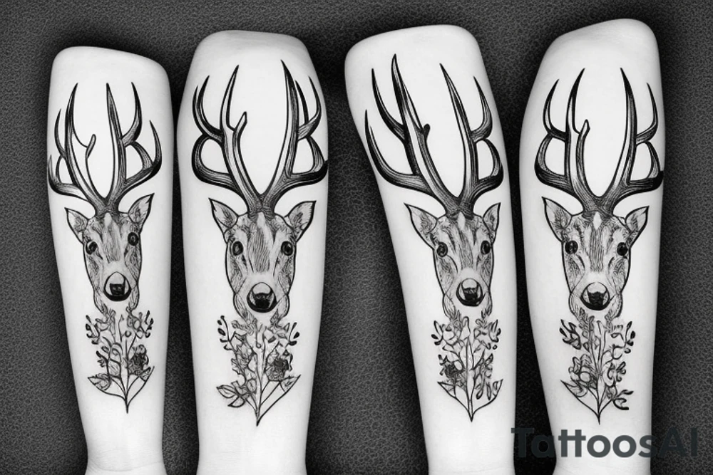 buck with long antlers tattoo idea