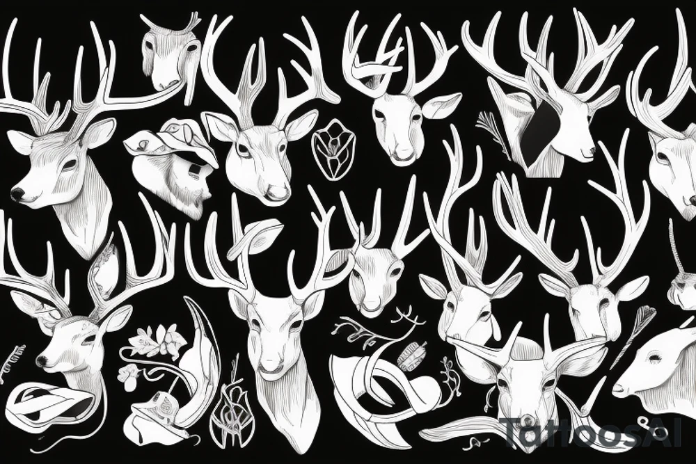 buck with long antlers tattoo idea