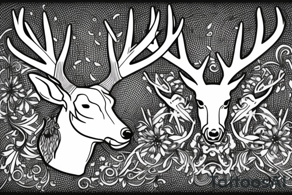 buck head with long antlers tattoo idea