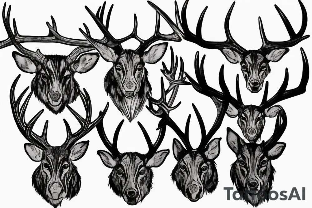 buck head with long antlers tattoo idea