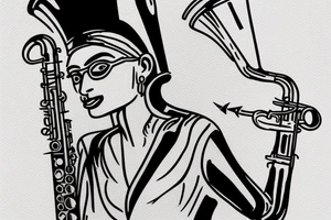 Queen Nefertiti In a leather suit playing the saxophone tattoo idea