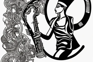 Queen Nefertiti In a leather blazer playing the saxophone tattoo idea