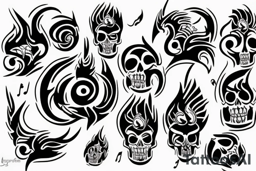 Flames , music ,skull tribal tattoo idea