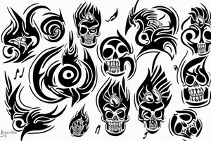 Flames , music ,skull tribal tattoo idea