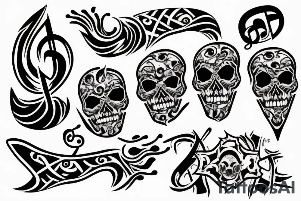 Flames , music ,skull tribal tattoo idea