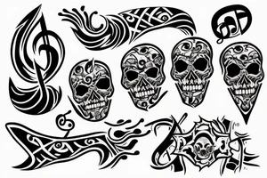 Flames , music ,skull tribal tattoo idea