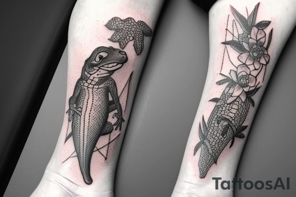 little lizard and volcano and flower tattoo idea