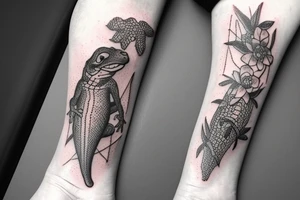little lizard and volcano and flower tattoo idea