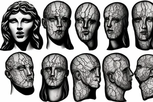 A marble statue of Hades‘ head with cracks and breaking parts tattoo idea