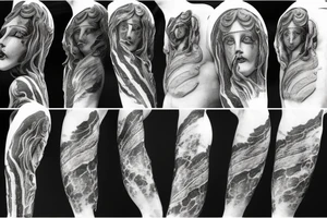 A marble statue of Hades‘ head with cracks and breaking parts tattoo idea