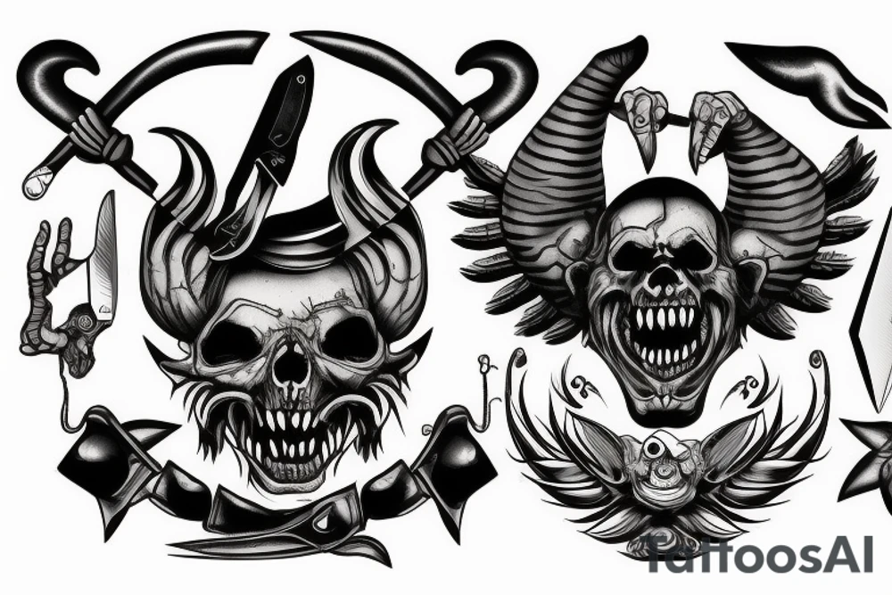 Monster with knife tattoo idea