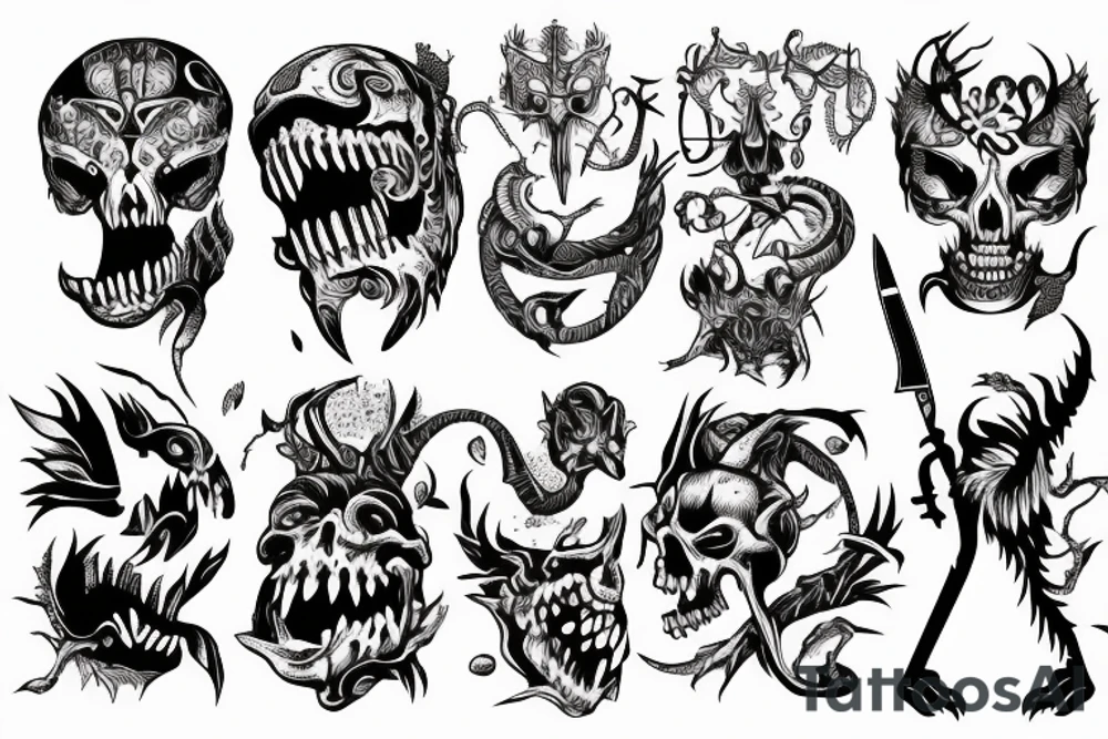 Monster with knife tattoo idea
