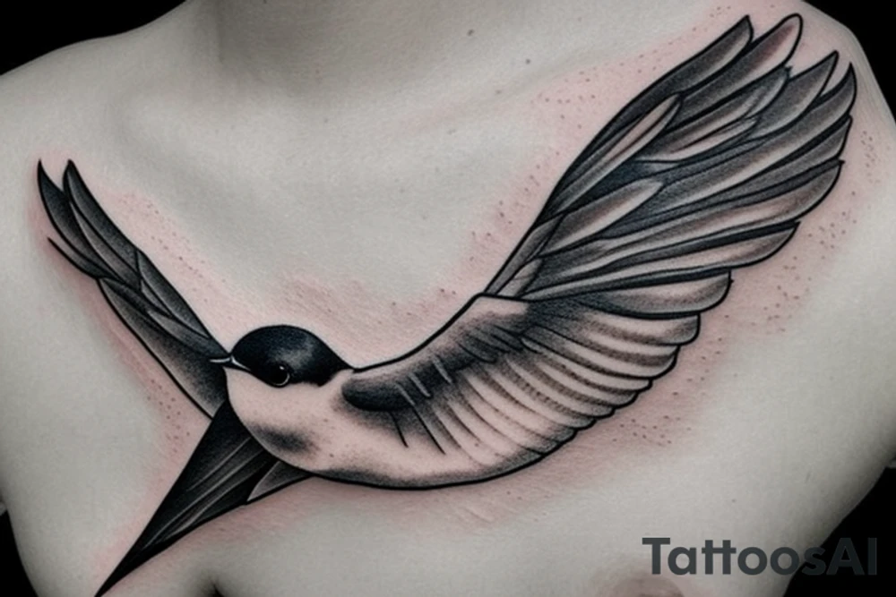 A flying realistic swallow bird tattoo idea