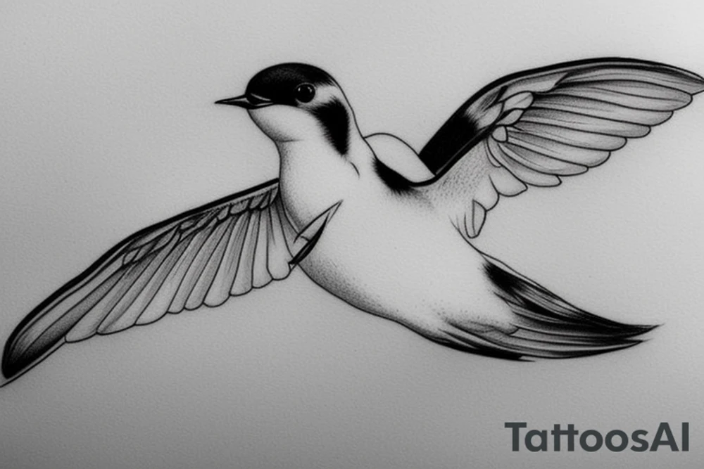 A flying realistic swallow bird sketch tattoo idea