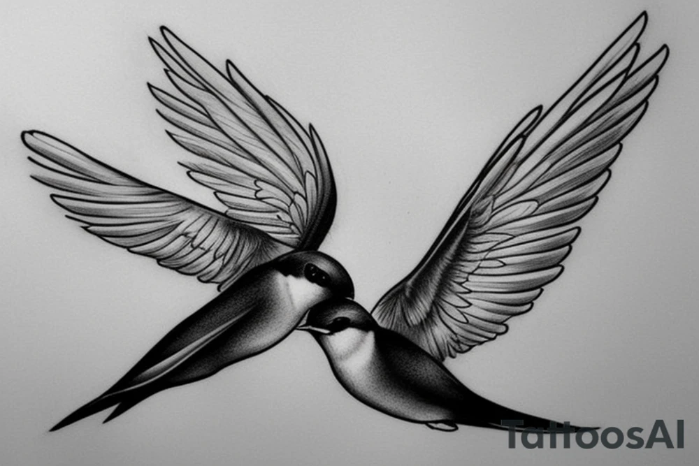 A flying realistic swallow bird sketch tattoo idea