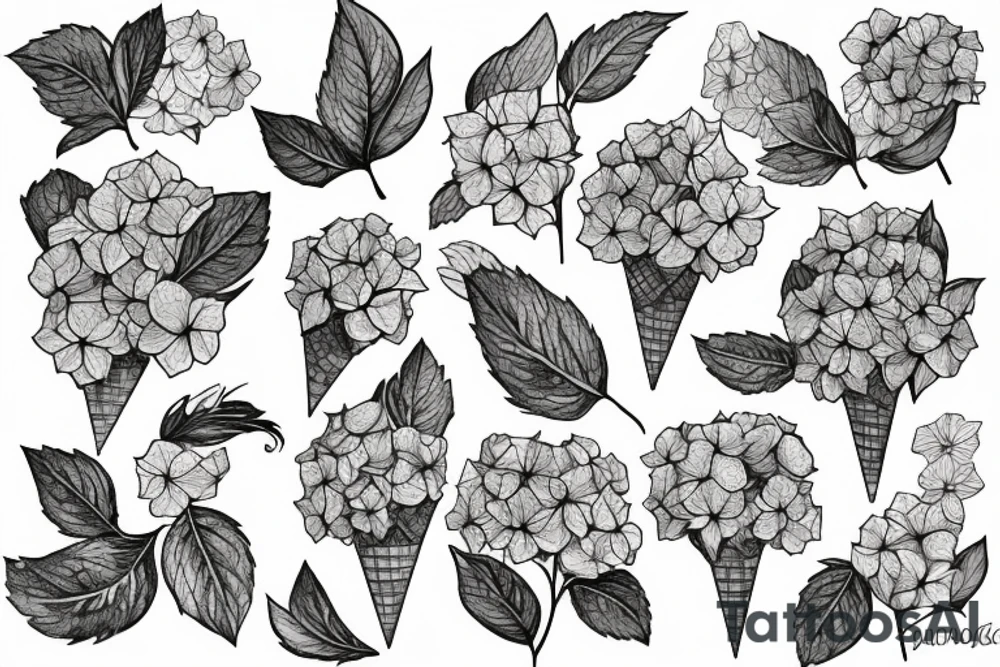 Duck hydrangea stream ice-cream tattoo idea