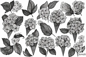 Duck hydrangea stream ice-cream tattoo idea