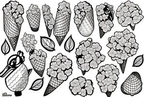 Duck hydrangea stream ice-cream tattoo idea
