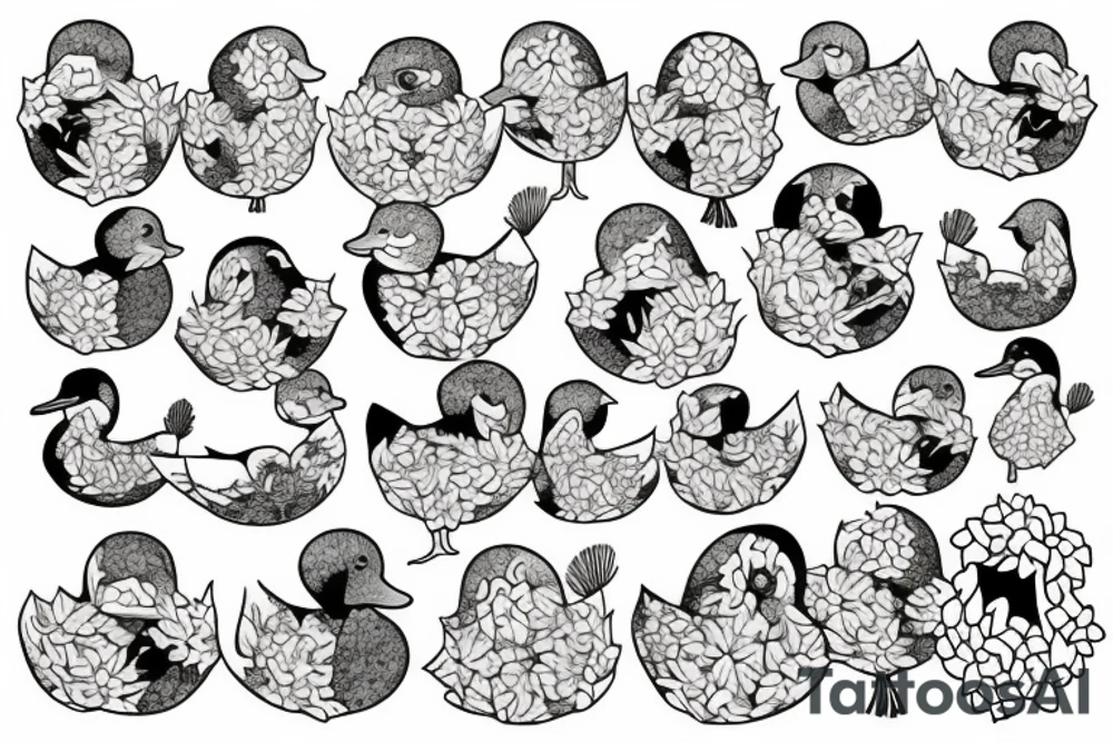 hydrangea ducks tattoo idea