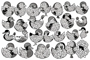 hydrangea ducks tattoo idea