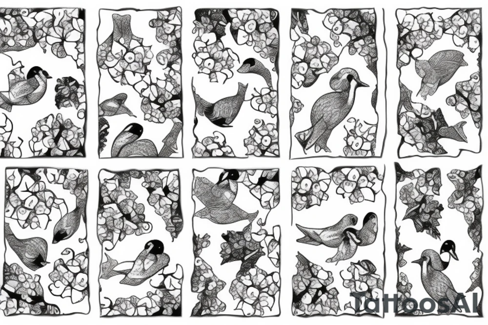 ducks on a pond with hydrangeas tattoo idea