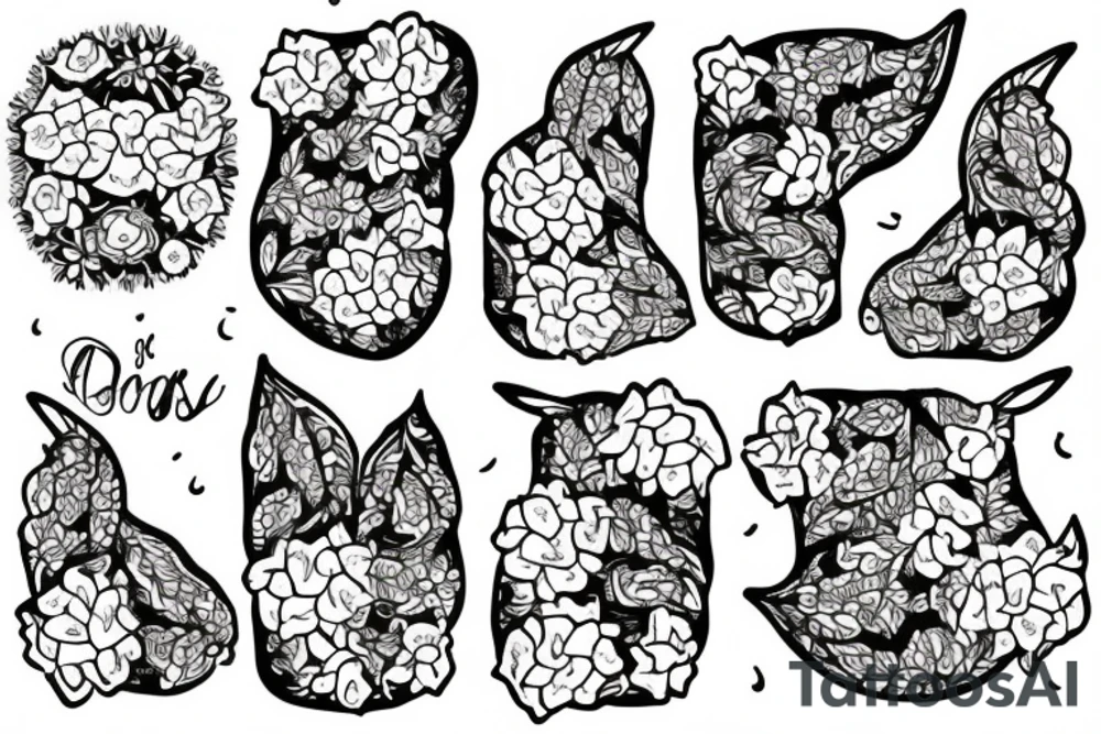 ducks on a pond with hydrangeas tattoo idea