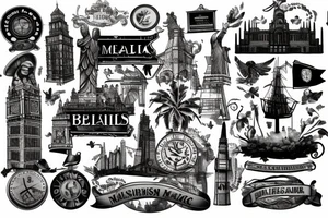 landmarks from england, brasil and mexico tattoo idea