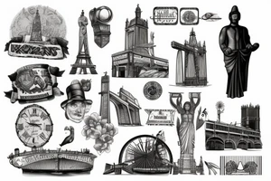 landmarks from england, brasil and mexico tattoo idea