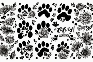 dog paw print with letter C and flowers tattoo idea