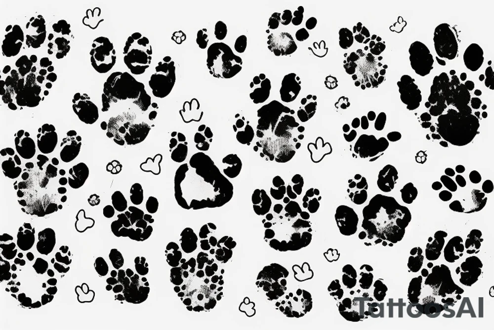 dog paw print with letter C and flowers tattoo idea